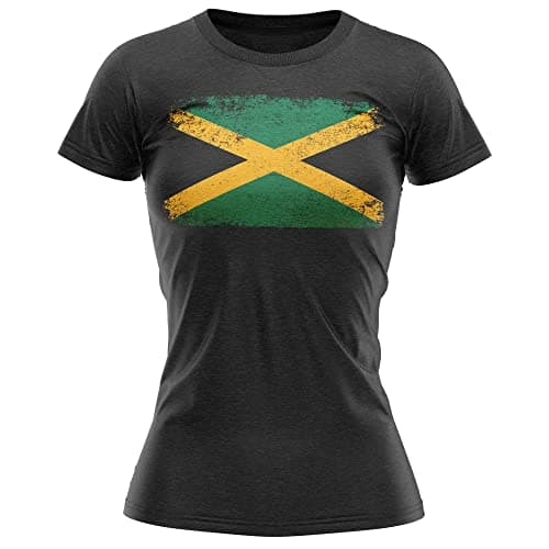 Image of Jamaica Grunge Flag Womens T Shirt, Jamaican Football Supporters, Jamaican Fans Gift idea for Kids, Jamaica Country Flag Top, Football Tee, M, Black