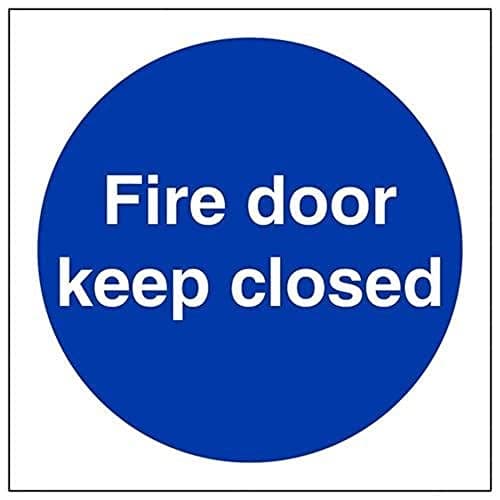Image of V Safety,Blue,18017AF-S Fire Door Keep Closed Sign - Square - 100mm x 100mm - Self Adhesive Vinyl