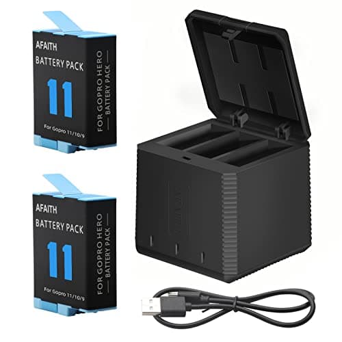 Image of AFAITH 2 Batteries 1800mAh with Triple Go Pro Battery Charger for Gopro Hero 12/11/10/9, Replacement Batteries with 3-Channel Storage Quick Charger for Hero 12/11/10/9