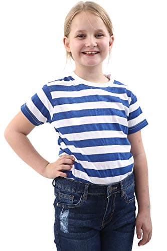 Image of GW CLASSY OUTFIT Kids Boys Girls Striped T-Shirt PE School Crew Neck Short Sleeves Stripe Shirts Book Week Casual Tops (9-10 Years, Blue & White Striped)