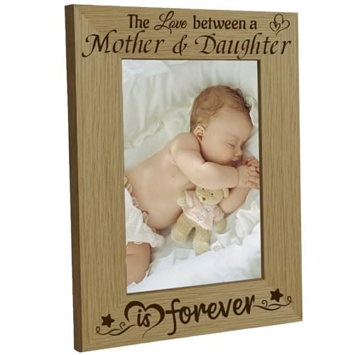 Image of CREATCABIN Mother & Daughter Picture Frame Wood Photo Frame Holds Display Pictures 4x6 Wall Mounting Brown Printing Poster Frame Stand for Gallery Tabletop Decor Mother's Day Memorial Gifts 6 x 8Inch