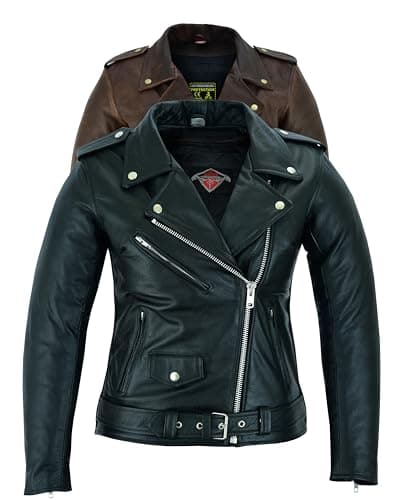 Image of Texpeed Womens Leather Marlon Brando Motorcycle Jacket - Ladies Touring Motorbike Jacket With Genuine Biker CE Armour (EN 1621-1) Protection Black - 3XL