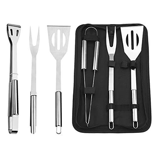 Image of BBQ Tool Set,3 Pcs Professional Stainless Steel Grill Accessories Set with Handle Storage Bag,Camping Barbecue Grilling Utensils Kit Spatula Tongs Fork for Birthday Christmas Party