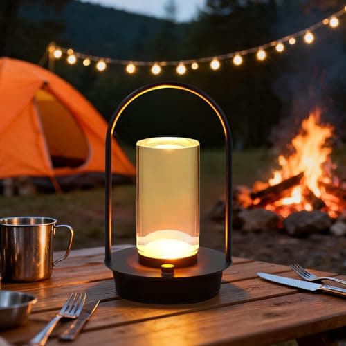Image of VIMAZ Rechargeable Cordless Table Lamp for Outdoor Indoor,3 Color Dimmable Portable Black LED Touch Lamp,4000mAh Battery Operated Lamp,Crystal Lantern Lamp for Camping Patio Shower Bar
