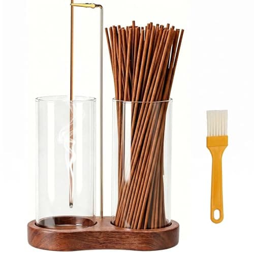 Image of Incense Stick Holder with 2 High Glass Bottle,Wooden Incense Burner for Stick with Ash Collection for Meditation Yoga Spa Tea Room Decor (Brown)