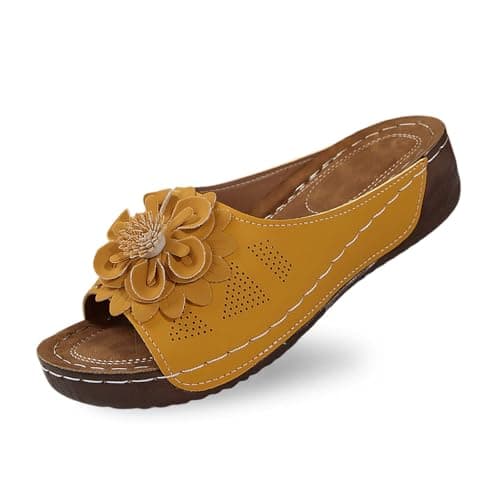 Image of Generisch Slippers Women's Lambskin Slippers Stylish with Felt Hut Shoes Guests Fluffy Slippers, yellow, 8 UK