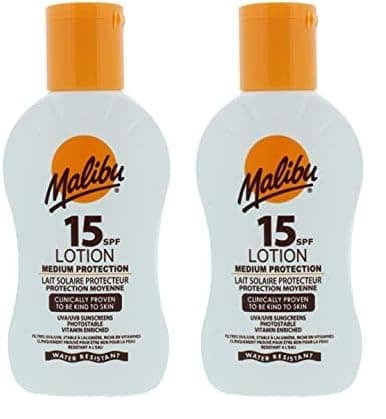 Image of Malibu Sun SPF 15 Lotion, Medium Protection Sun Cream, Water Resistant, Vitamin Enriched, 100ml (Pack of 2)