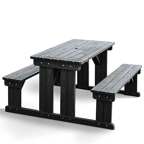 Image of BrackenStyle Guernsey Wooden Picnic Table - Easy Access Walk In Bench - 6 Seater (Dark Grey)