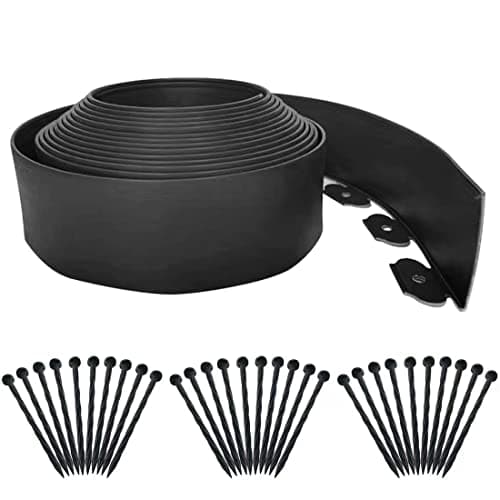 Image of 6M Garden Edging Borders,Lawn Edging Border[Extra Tall 4IN High] with 30pcs Stakes Flexible Landscape Edging Kit,Mini Plastic Fence for Yard,Landscaping,Flowerbeds,Grass,Tree-Black