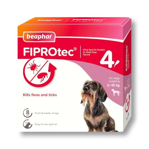 Image of Beaphar - FIPROtec Spot-On Flea & Tick Treatment for Small Dogs 2-10kg - 4 Pipettes - Kills Fleas & Ticks – Veterinary Medicine - Easy to Apply Monthly - Suitable for Dogs & Puppies from 8 Weeks