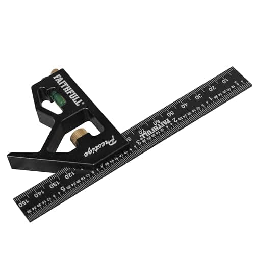 Image of Faithfull Prestige Combination Square Black Aluminium 150mm (6in) – Multi-Function Measuring & Layout Tool with Spirit Level & Marking Scribe for Woodworking & Metalwork