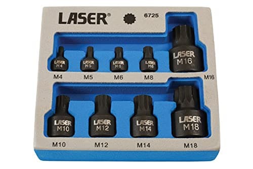 Image of Laser 6725 Low Profile Spline Socket Bit Set, Silver, 1/4"D, 3/8"D, 1/2"D, 9pc