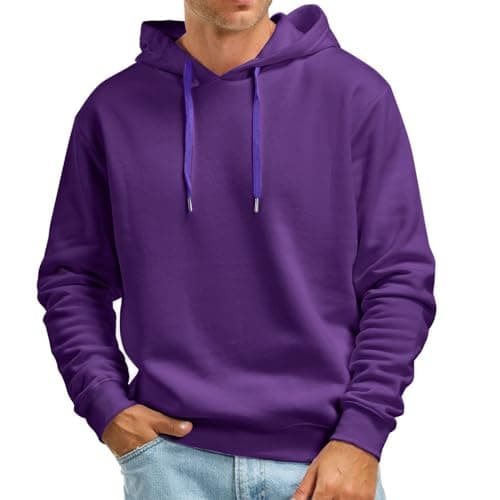 Image of Mens Hoodies Men's And Winter Casual Solid Color Hooded Sweater No Pockets Top (Purple, M)