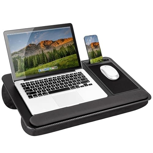 Image of LapGear Home Office Pro Lap Desk with Wrist Rest, Mouse Pad, and Phone Holder - Black Carbon - Fits up to 15.6 Inch Laptops - Style No. 91598