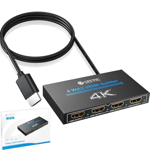 Image of eSynic 4K@30HZ HDMI Splitter 1In 4Out Metal Shell Signal Transmission Stability 4 Way HDMI Splitter HDCP 1.4 Hdcp Bypass Splitter Supports Dolby& Other Audio Formats for Lap-top HDTV PS4 Blu-ray etc