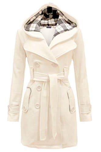 Image of NOROZE Womens Long Sleeve Belted Button Fleece Trench Coats Cream