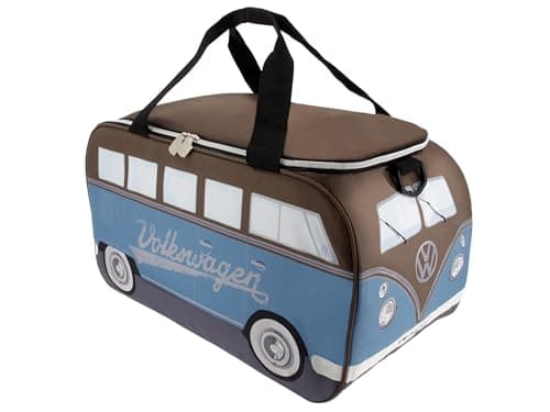 Image of BRISA VW Collection - Volkswagen Insulated Cool-Warm Thermo Picnic Lunch Bag Box for Food in T1 Bus Design (Petrol & Brown/25 Liters/6.6 Gallons)