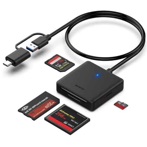 Image of Memory Card Reader, BENFEI 4in1 USB 3.0 and USB-C to SD Micro SD MS CF Card Reader Adapter, 4 Cards Simultaneously Read and Write, Compatible with iPhone 15 series, MacBook Pro/Air 2023, and More