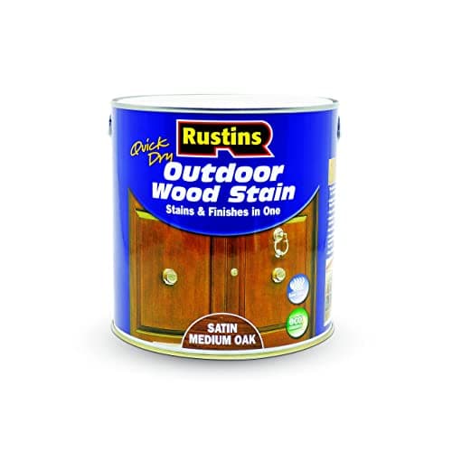Image of Rustins Quick Dry Outdoor Wood Stain Satin Medium Oak 2.5ltr- Durable and Weather-Resistant Finish, Fast Drying, Vibrant Color for Decks, Fences, & Furniture, Available in Many Wood Shades
