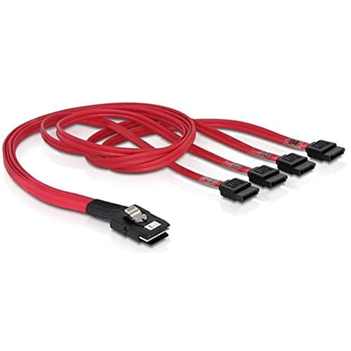 Image of DeLOCK 83057 Mini SAS Cable 36 Pin to 4 x SATA 50 cm, red - orange
