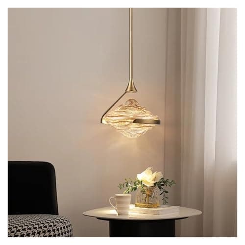 Image of Stylish Amber Pendant Light - Modern Iron & Glass Ceiling Lamp for Kitchen Island 28cm Cold & Warm White - Elegant Home Decor Lighting Fixture