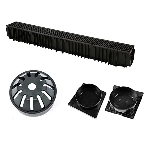 Image of 2 x 1m Lengths Clark Drain CD422 (new mesh grating) A15 Drainage Channel with 1x Stopend & Outlet Pack CD402 & 1 Leaf Guard CD403