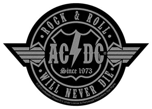 Image of Woven Patch AC/DC Rock N Roll Will Never Die Out Cut-Out