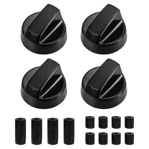 Image of 4 PCS Universal Oven Knobs, Universal Hob Knobs Black Control Switch for All Makes of Oven, Cooker, Hob, 41mm Plastic, Includes 3 Shaft Adapters, Replacement for Gas BBQ Toaster Microwave Air Fryer