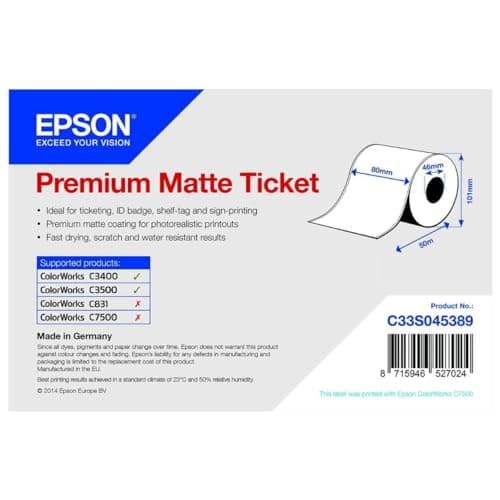 Image of Epson Premium Matte Ticket Roll, 80 mm x 50 m