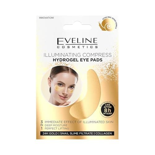 Image of EVELINE COSMETICS Eveline Illuminating Hydrogel Eye Patches with Snail Filtrate, Baicalin & Collagen - 3-in-1 Brightening Under Eye Compress