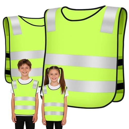 Image of BSBUY 2 Pieces Hi Vis Vests for Kids Children's Reflective Safety Vests High Visibility Fluorescent Reflective Vest Reflective Waistcoat for Running Cycling Camping Hiking(Fluorescent Yellow)