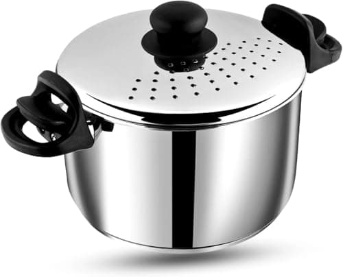 Image of 'Steel Pasta, Rice Pot with Strainer lid - 4 Litre, SAS Bottom Rice Steamer Cooker, Noodles, Veggies Boiler Pot with Locking Handles, Induction Base,Double Boiler'