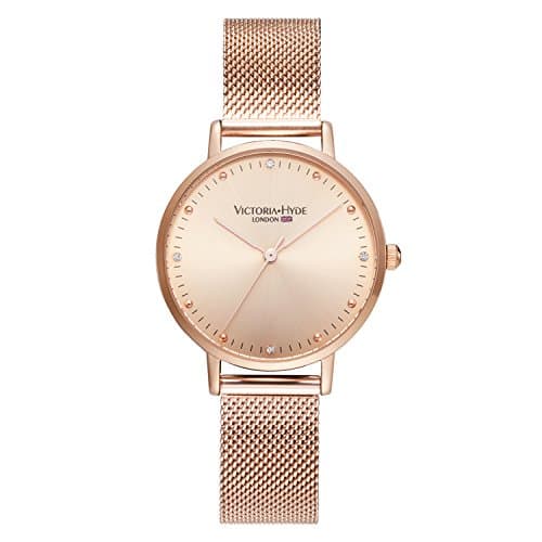 Image of VICTORIA HYDE Fashion Rose Gold Women Watches Analog Quartz Replaceable Stainless Steel Mesh Band