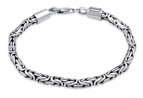 Image of Kuzzoi Buddha Silver Bracelet for Men, Handmade Byzantine Chain Bracelet Made of Genuine Solid 925 Sterling Silver, Men's Bracelet with Lobster Clasp, 4 mm Wide, 20 g Weight