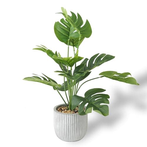 Image of Leixi Artificial Plants in Pots, Fake Tropical Palm Tree with Greenery Leaves Stems,32CM Tall Taxu Plant for Office Desk Shelf,Garden,Home,Bathroom,Windowsill Decor