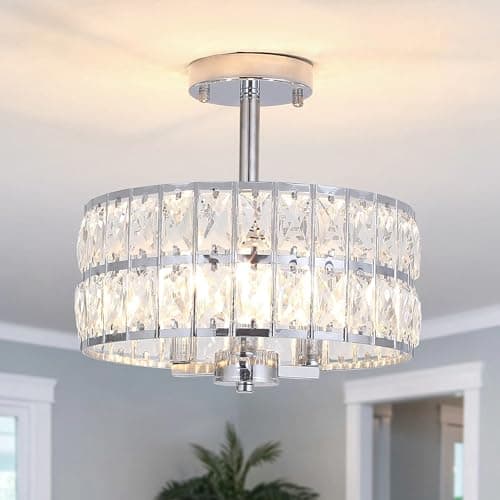 Image of Crystal Ceiling Lights 3-Light Chrome Ceiling Lights Living Room Modern Crystal Chandelier Semi Flush Mount Chandeliers Ceiling Light Fittings Ceilings for Bedroom Hallway Kitchen Lounge Dining Room