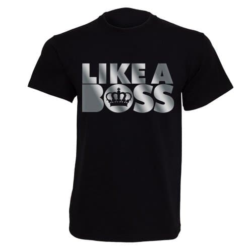 Image of ART HUSTLE Like A Boss Mens T Shirt (XL, Silver Print on Black)