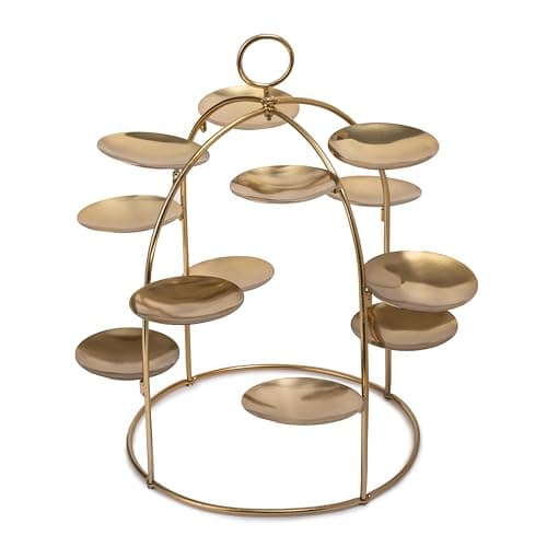 Image of Artesà Brass Canape Serving Tree, Serving Stand with Removable Metal Trays for Appetisers, Nibbles and Dinner Parties, 37.4cm x 40cm
