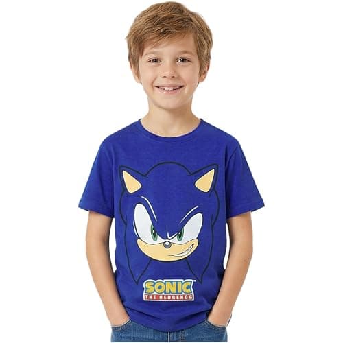 Image of Sonic THE Hedgehog Boys T-Shirts 5-12 Yrs, Cotton Crew Neck Short Sleeve Tee Tops, Soft Summer Boys Clothing, Gaming Gifts (5-6 Years, Blue Sonic)
