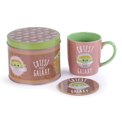 Image of Star Wars: The Mandalorian Mug and Coaster Set in Presentation Gift Tin (Cutest in The Galaxy Design) 11oz Ceramic Mug - Official Merchandise, Green