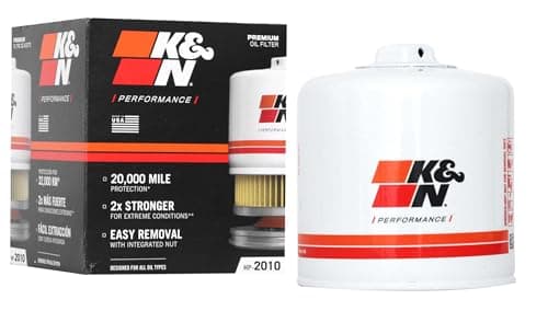 Image of K&N Oil Filter - Spin-On 93x102mm compatible with Ford, Blue Bird, Chevrolet, Dodge, GMC, Jeep, Chrysler, Mercury (HP-2010) , White