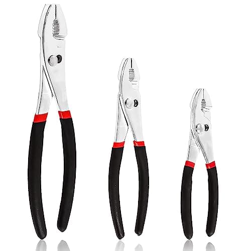 Image of Swpeet 3Pcs 6 Inch/8 Inch/10 Inch Black Steel Slip-Joint Pliers, Pliers Set, Multi-Grip Pliers, Slip Joint with Rubber Grip Handle Fine Grip Teeth in Front and Coarse Teeth in Back-Rust Resistant