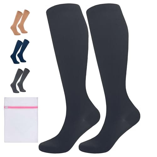 Image of 360 RELIEF 1 Pair Compression Socks for Women & Men - 15-20 mmHg Travel Flight Socks – Graduated Support - Ideal for Running, Cycling & during Maternity -S/M, Black with Laundry Bag