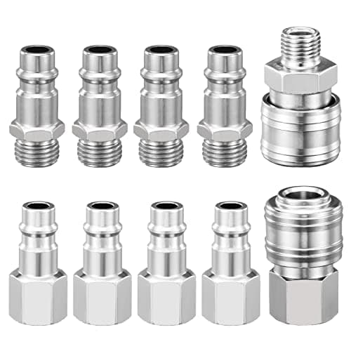 Image of Spurtar 10 Pcs Air Line Connectors, 1/4” BSP Air Tools to Connect Compressor, Hose Accessories, Airline Fittings Couplings Plug Kit with Male Female Thread Set