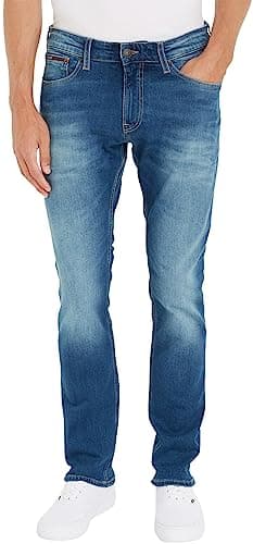 Image of Tommy Jeans Men's Scanton Slim Wmbs Jeans, Wilson Mid Blue Stretch, 27W / 32L