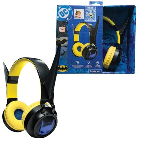 Image of LEXIBOOK, Batman, Foldable Light-Up Bluetooth® and Wired Headphones with 3D Design from the Batman Universe and Volume Limiting, Black Yellow, HPBT015BATLXB