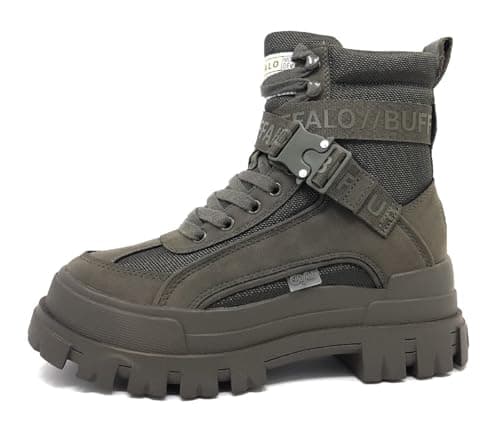 Image of Buffalo ASPHA COM1 Women's Khaki Green Vegan Lace-Up Mid Ankle Boot - Khaki 7