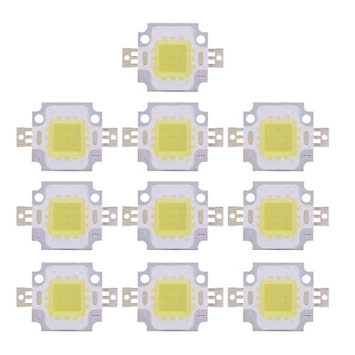 Image of Ymiko 10Pcs 10W LED Chip (3000~3500K/6000K-6500K / 400-450mA / DC 9-12V / 10 Watt) SMD COB Light for Lamp Flood Light Bulb Replacement (White)