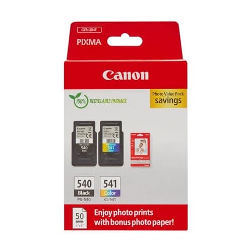 Image of Canon Ink & Paper Multipack - PG-540/CL-541 Genuine Printer Ink Cartridges 2 Pack (1 x Black, 1 x Colour) & 4x6 Photo Paper (50 x Sheets) For PIXMA TS5150, TS5151, MG3650s, MG4250, TS5100