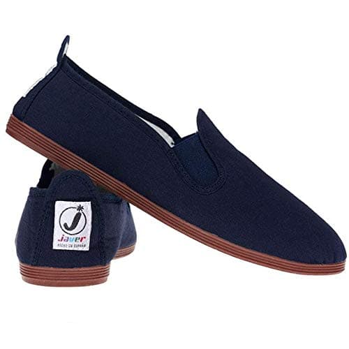 Image of FunkyFashion Unisex Womens Mens Ladies Javer Flossy Espadrilles Plimsoll Flat Shoes Pumps (39 (UK6), Navy)